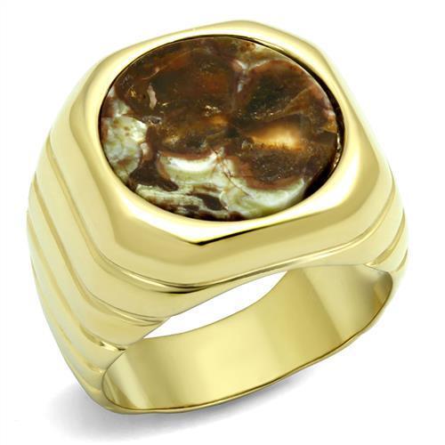 TK3017 - Stainless Steel Ring IP Gold(Ion Plating) Men Semi-Precious Smoked Quartz