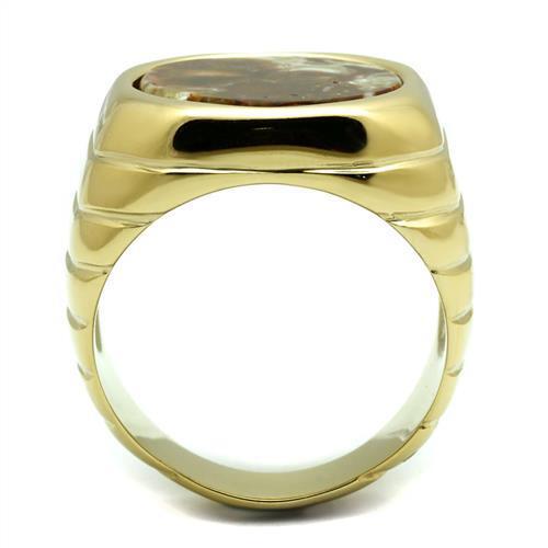 TK3017 - Stainless Steel Ring IP Gold(Ion Plating) Men Semi-Precious Smoked Quartz