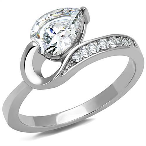 TK3022 - Stainless Steel Ring High polished (no plating) Women AAA Grade CZ Clear