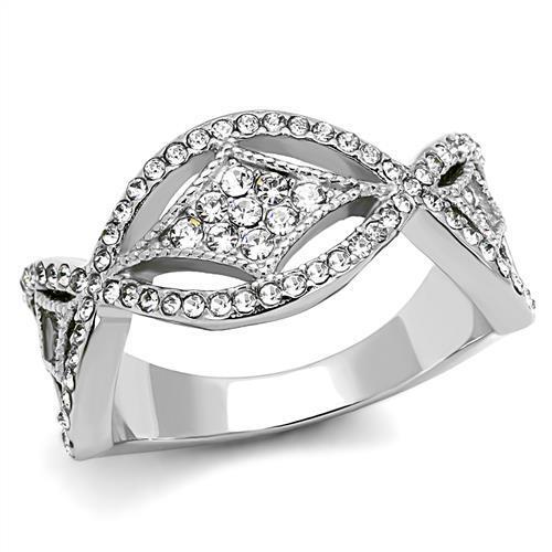 TK3027 - Stainless Steel Ring High polished (no plating) Women Top Grade Crystal Clear