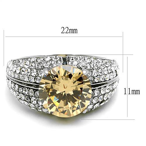 TK3031 - Stainless Steel Ring High polished (no plating) Women AAA Grade CZ Champagne