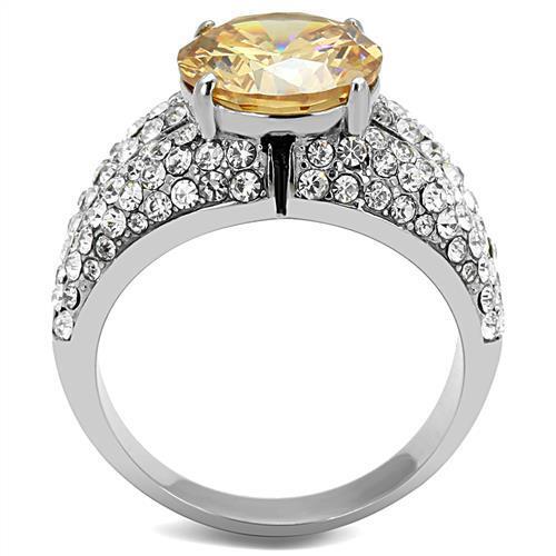 TK3031 - Stainless Steel Ring High polished (no plating) Women AAA Grade CZ Champagne