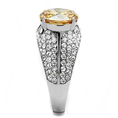 TK3031 - Stainless Steel Ring High polished (no plating) Women AAA Grade CZ Champagne