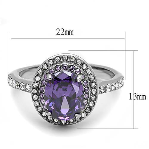 TK3032 - Stainless Steel Ring High polished (no plating) Women AAA Grade CZ Amethyst