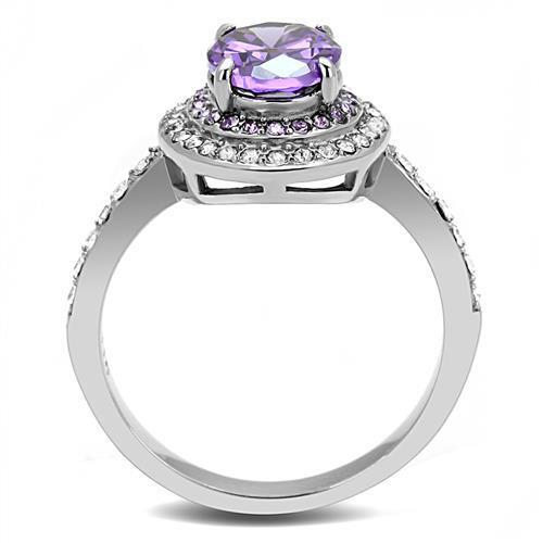 TK3032 - Stainless Steel Ring High polished (no plating) Women AAA Grade CZ Amethyst