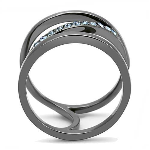 TK3038 - Stainless Steel Ring IP Light Black  (IP Gun) Women Top Grade Crystal Capri Blue