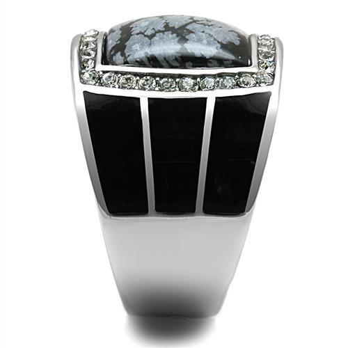 TK3042 - Stainless Steel Ring High polished (no plating) Men Semi-Precious Jet