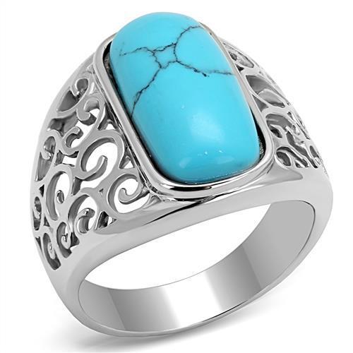 TK3043 - Stainless Steel Ring High polished (no plating) Men Synthetic Sea Blue