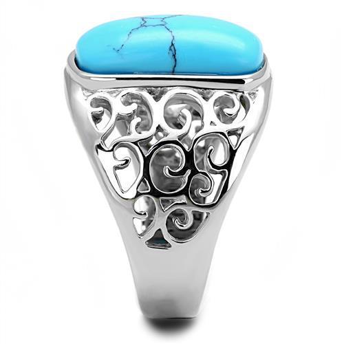 TK3043 - Stainless Steel Ring High polished (no plating) Men Synthetic Sea Blue