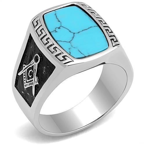 TK3044 - Stainless Steel Ring High polished (no plating) Men Synthetic Sea Blue