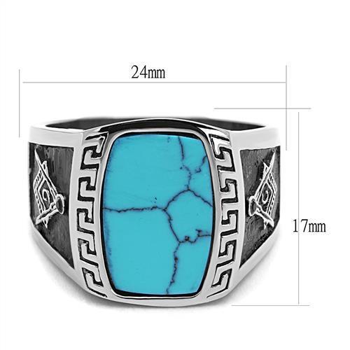 TK3044 - Stainless Steel Ring High polished (no plating) Men Synthetic Sea Blue