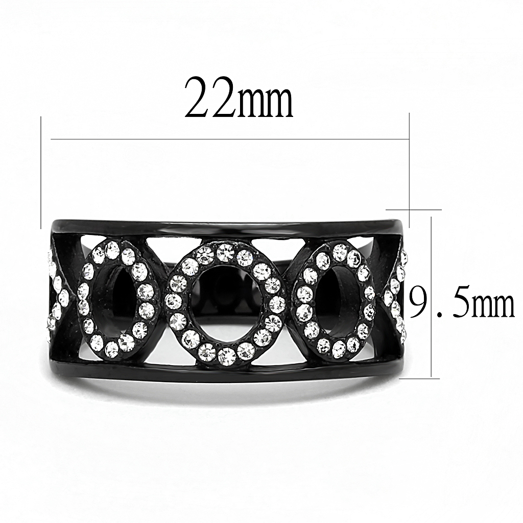 TK3046 - Stainless Steel Ring IP Black(Ion Plating) Women Top Grade Crystal Clear