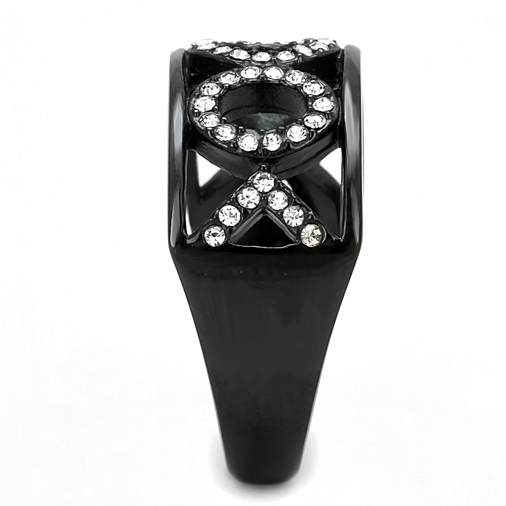 TK3046 - Stainless Steel Ring IP Black(Ion Plating) Women Top Grade Crystal Clear