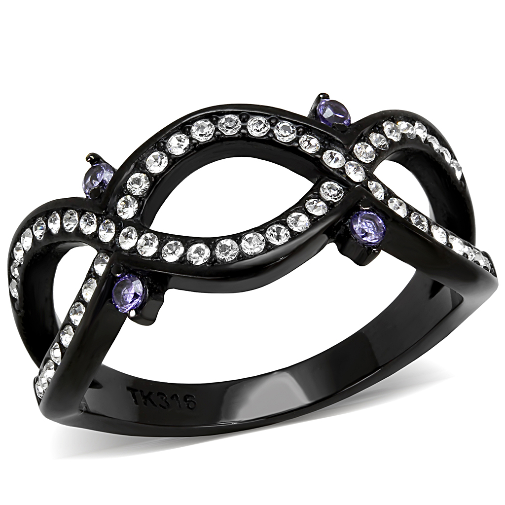 TK3047 - Stainless Steel Ring IP Black(Ion Plating) Women AAA Grade CZ Amethyst