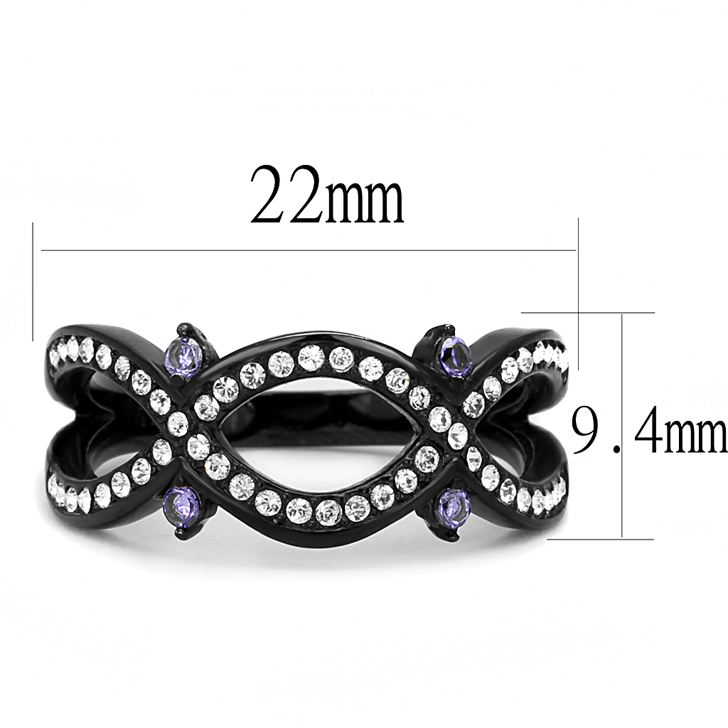 TK3047 - Stainless Steel Ring IP Black(Ion Plating) Women AAA Grade CZ Amethyst