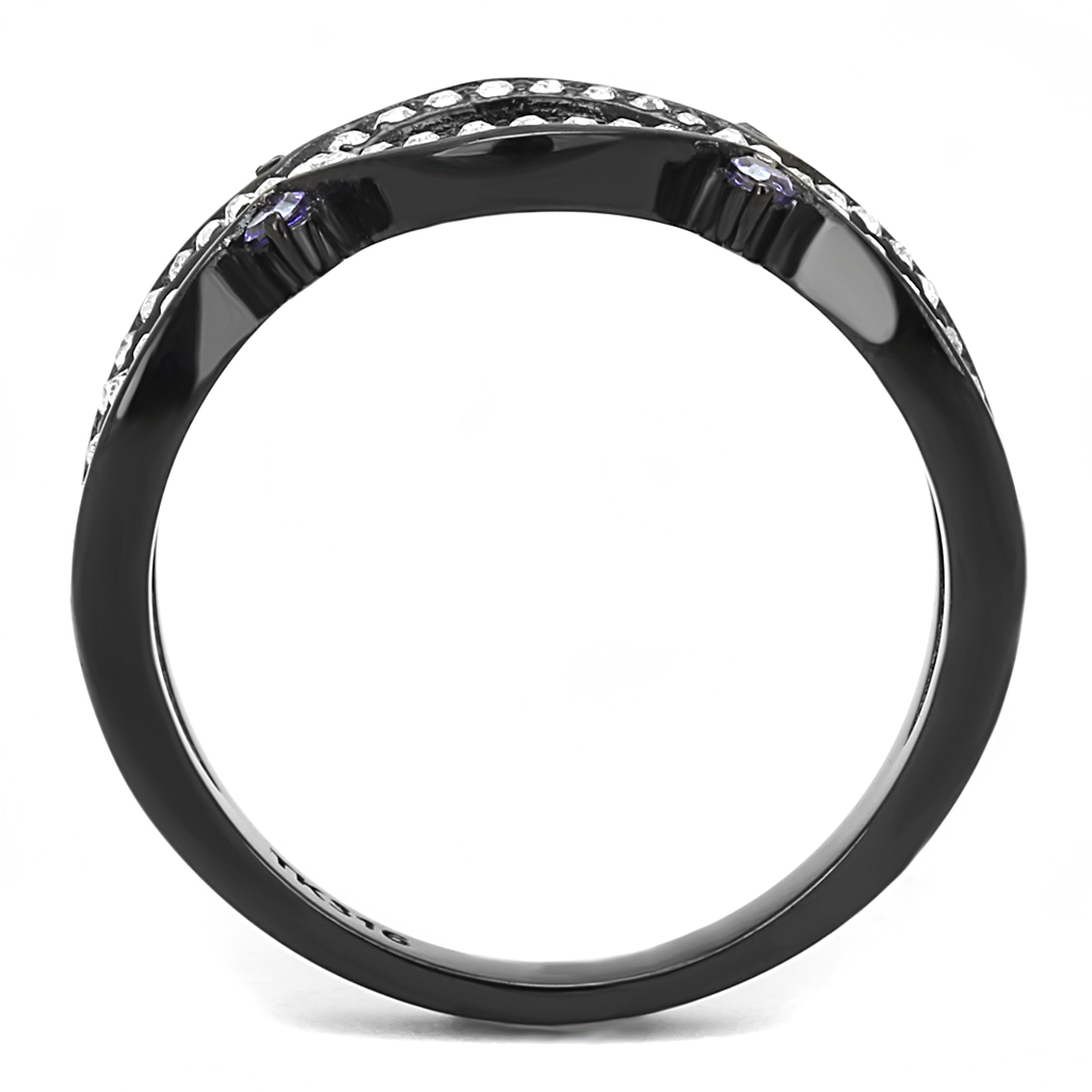 TK3047 - Stainless Steel Ring IP Black(Ion Plating) Women AAA Grade CZ Amethyst