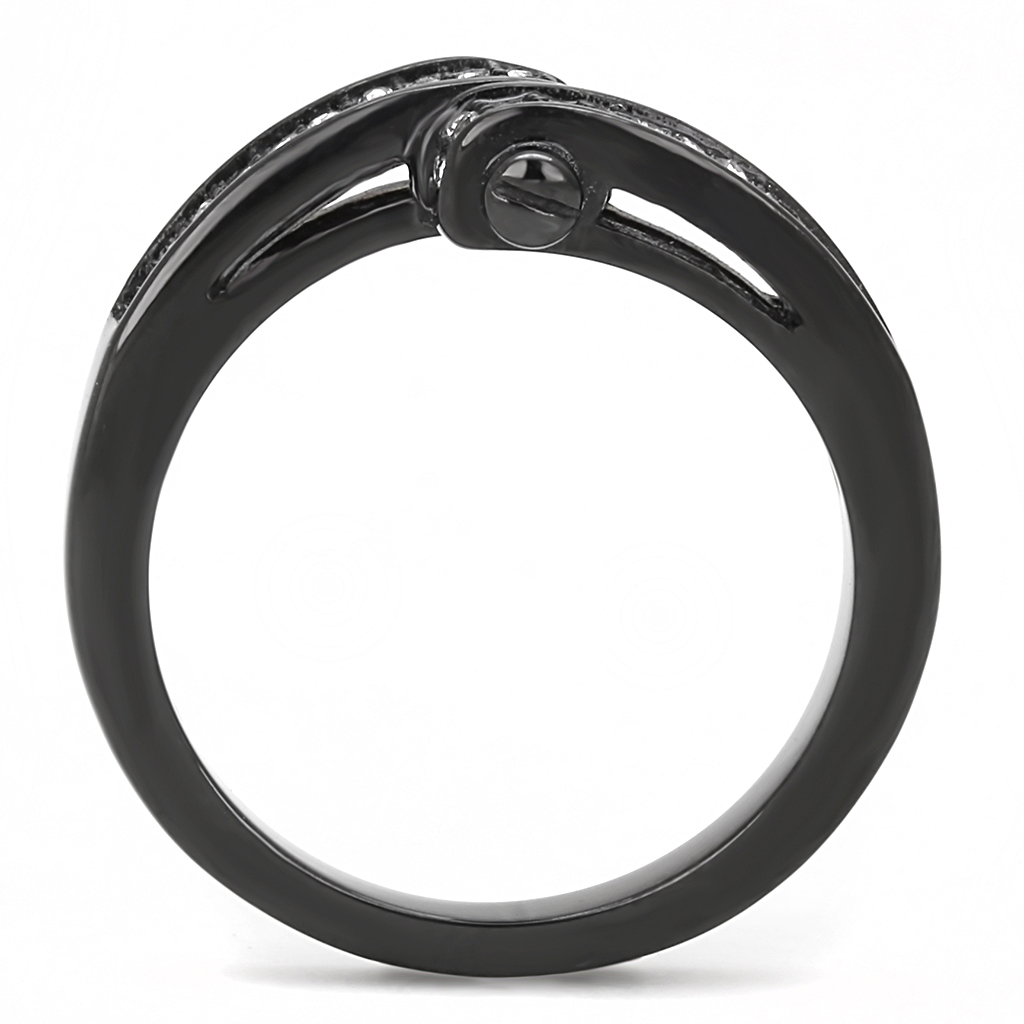 TK3049 - Stainless Steel Ring IP Black(Ion Plating) Women Top Grade Crystal Clear