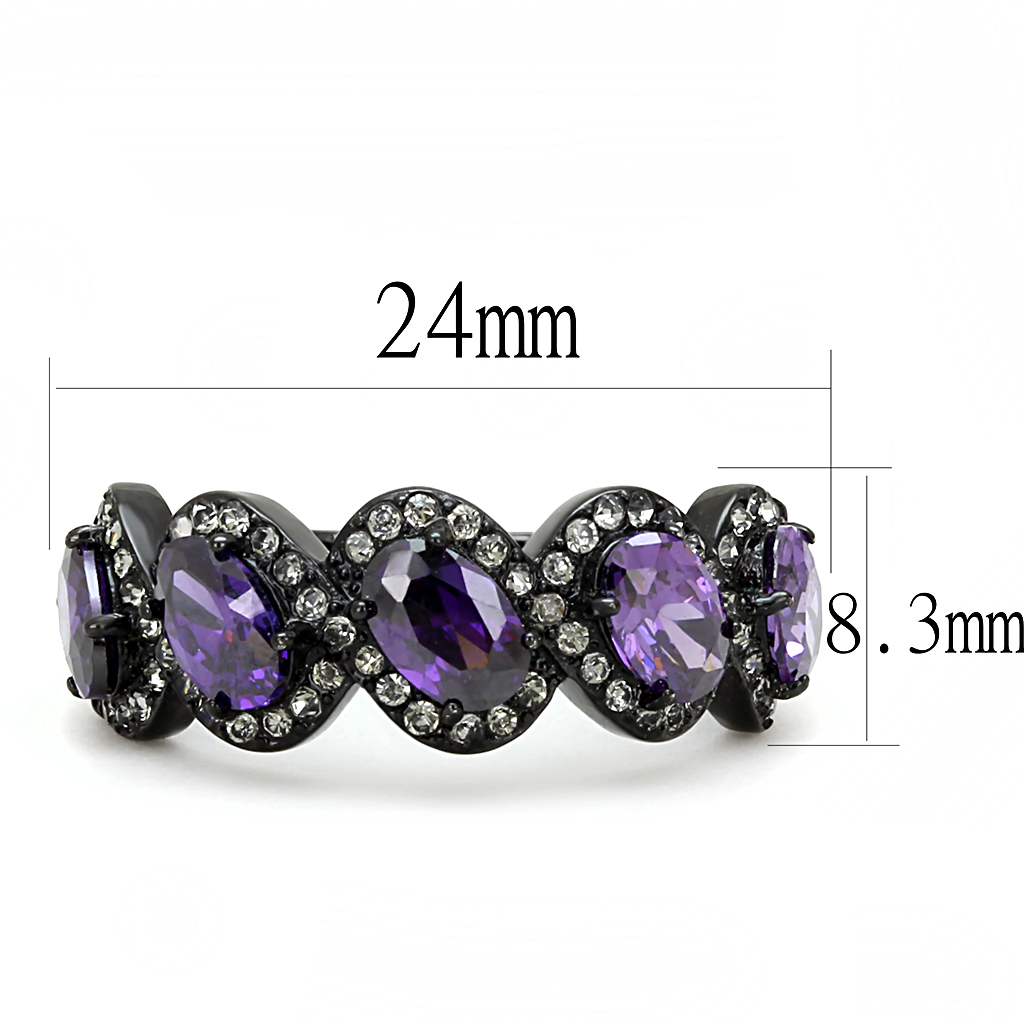 TK3051 - Stainless Steel Ring IP Black(Ion Plating) Women AAA Grade CZ Amethyst