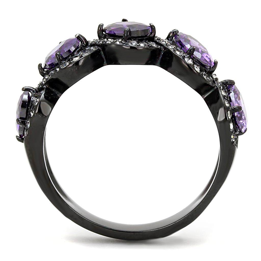 TK3051 - Stainless Steel Ring IP Black(Ion Plating) Women AAA Grade CZ Amethyst