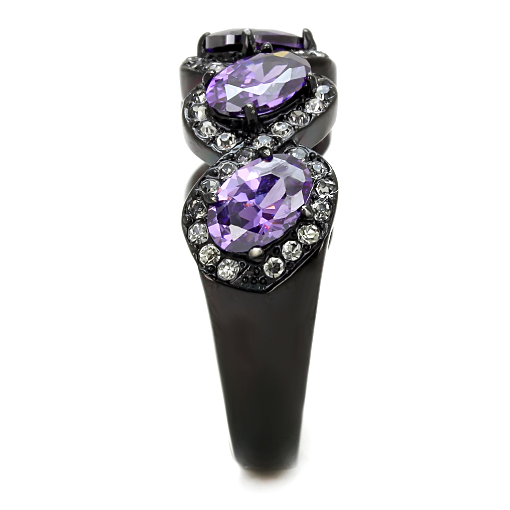 TK3051 - Stainless Steel Ring IP Black(Ion Plating) Women AAA Grade CZ Amethyst