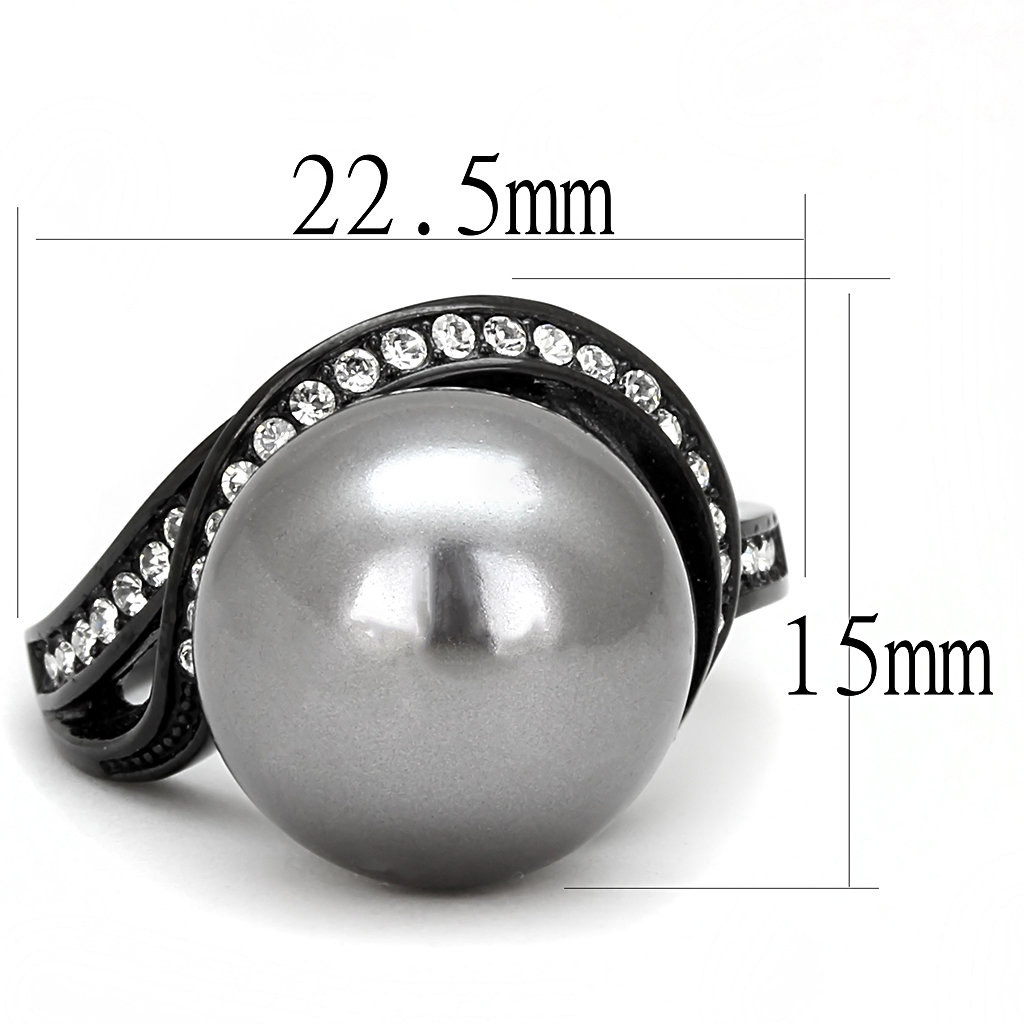 TK3052 - Stainless Steel Ring IP Black(Ion Plating) Women Synthetic Gray