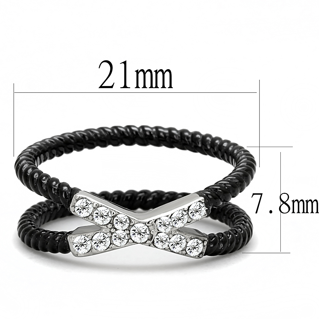 TK3053 - Stainless Steel Ring Two-Tone IP Black (Ion Plating) Women Top Grade Crystal Clear