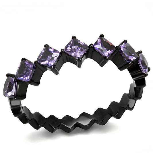 TK3054 - Stainless Steel Ring IP Black(Ion Plating) Women AAA Grade CZ Amethyst