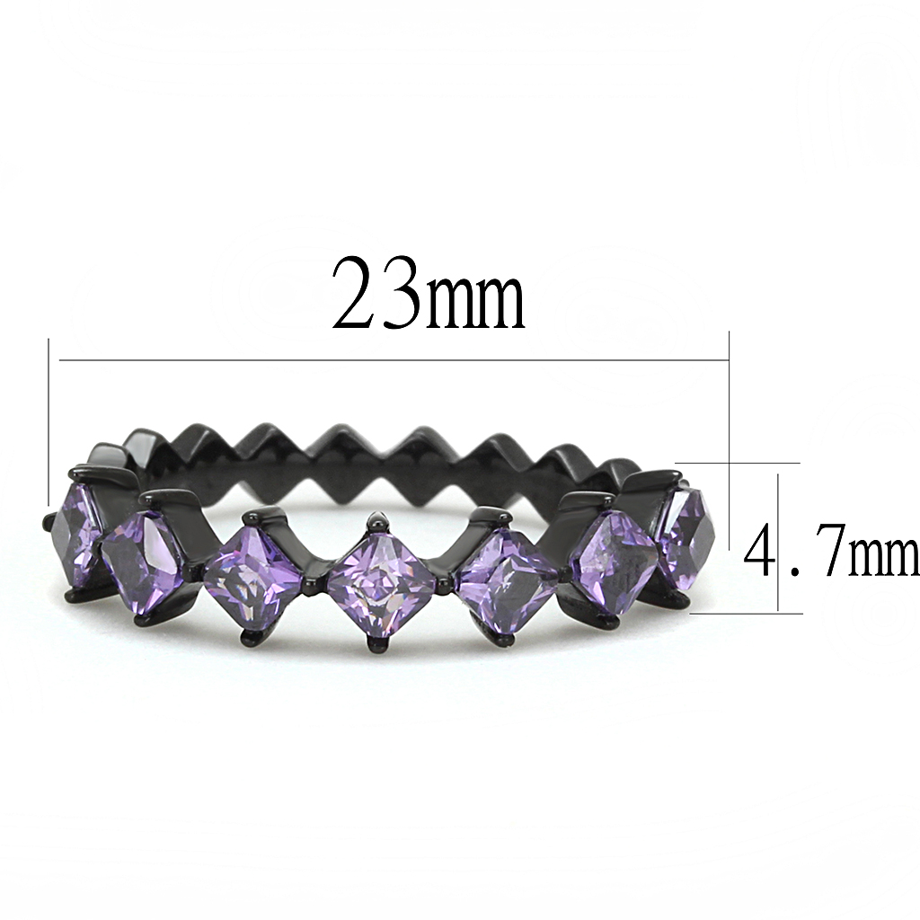 TK3054 - Stainless Steel Ring IP Black(Ion Plating) Women AAA Grade CZ Amethyst