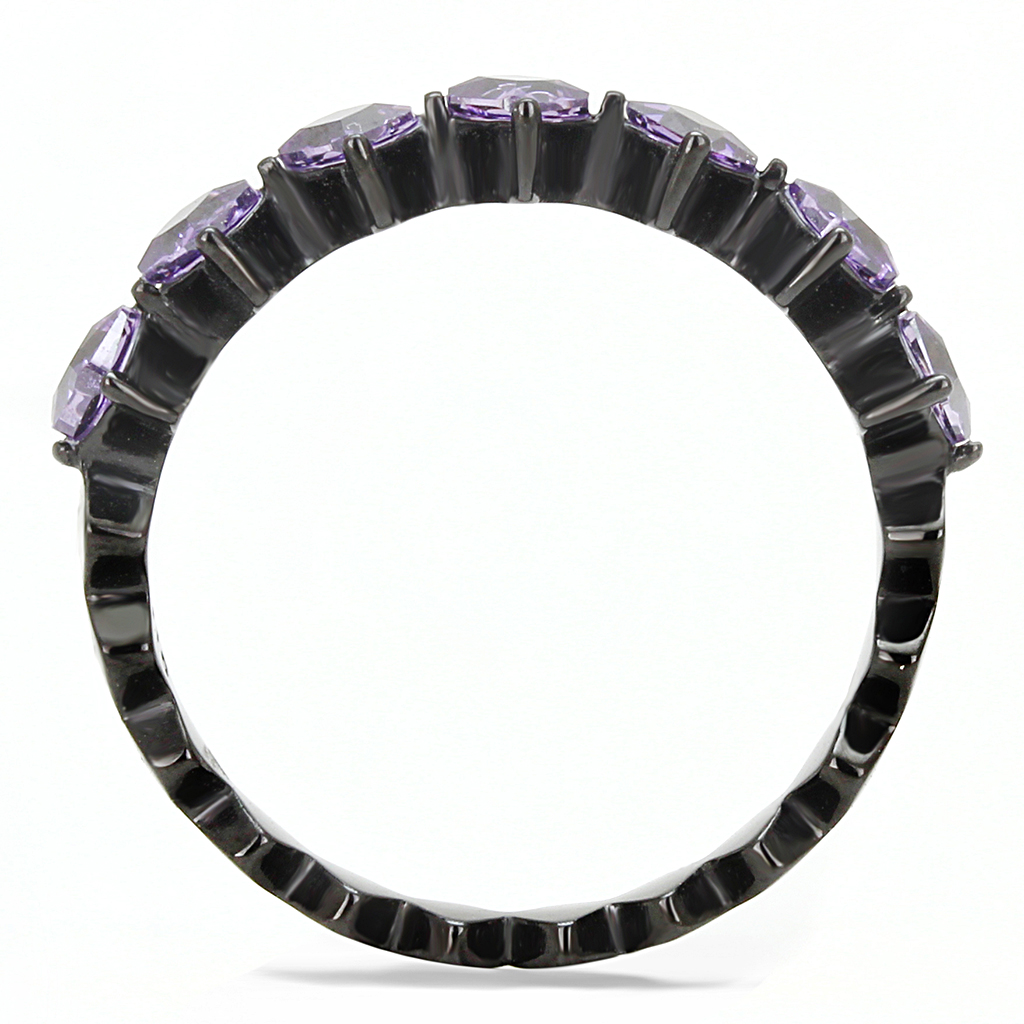 TK3054 - Stainless Steel Ring IP Black(Ion Plating) Women AAA Grade CZ Amethyst