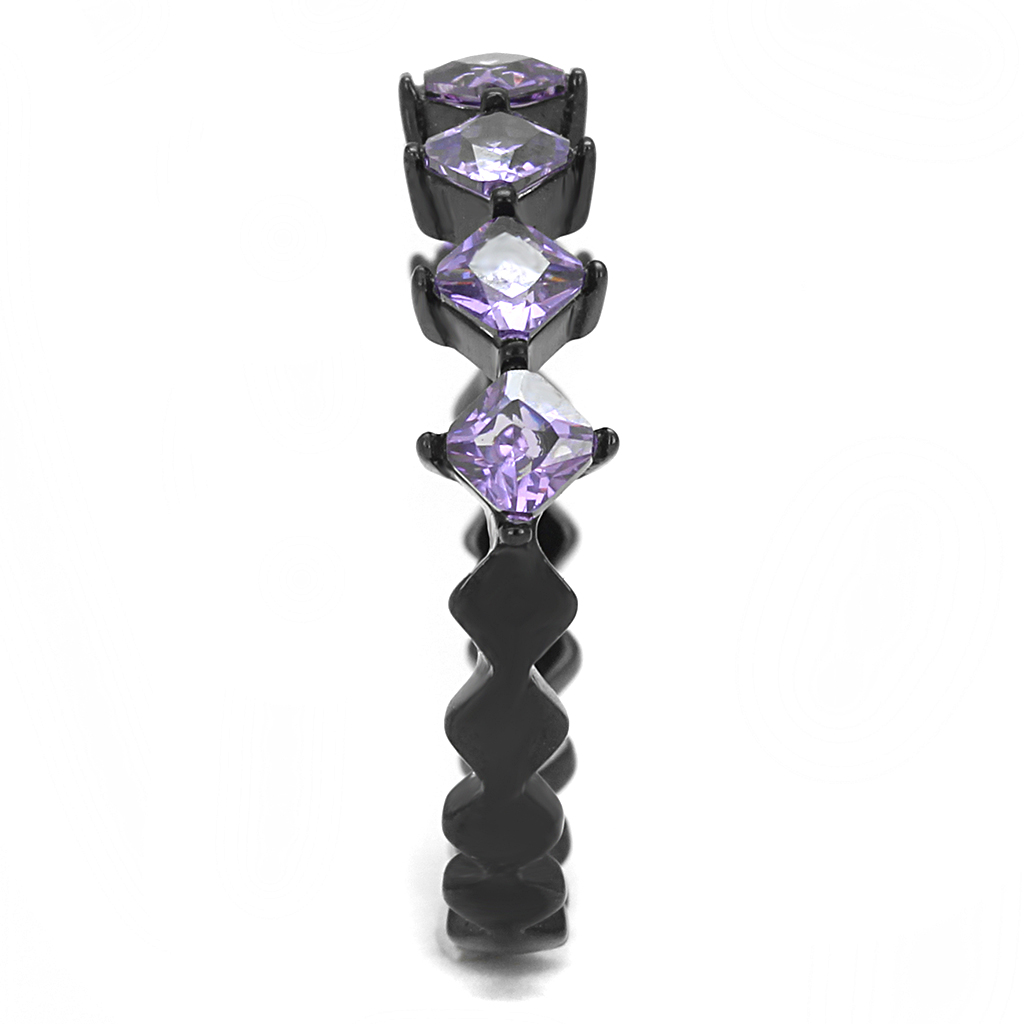 TK3054 - Stainless Steel Ring IP Black(Ion Plating) Women AAA Grade CZ Amethyst