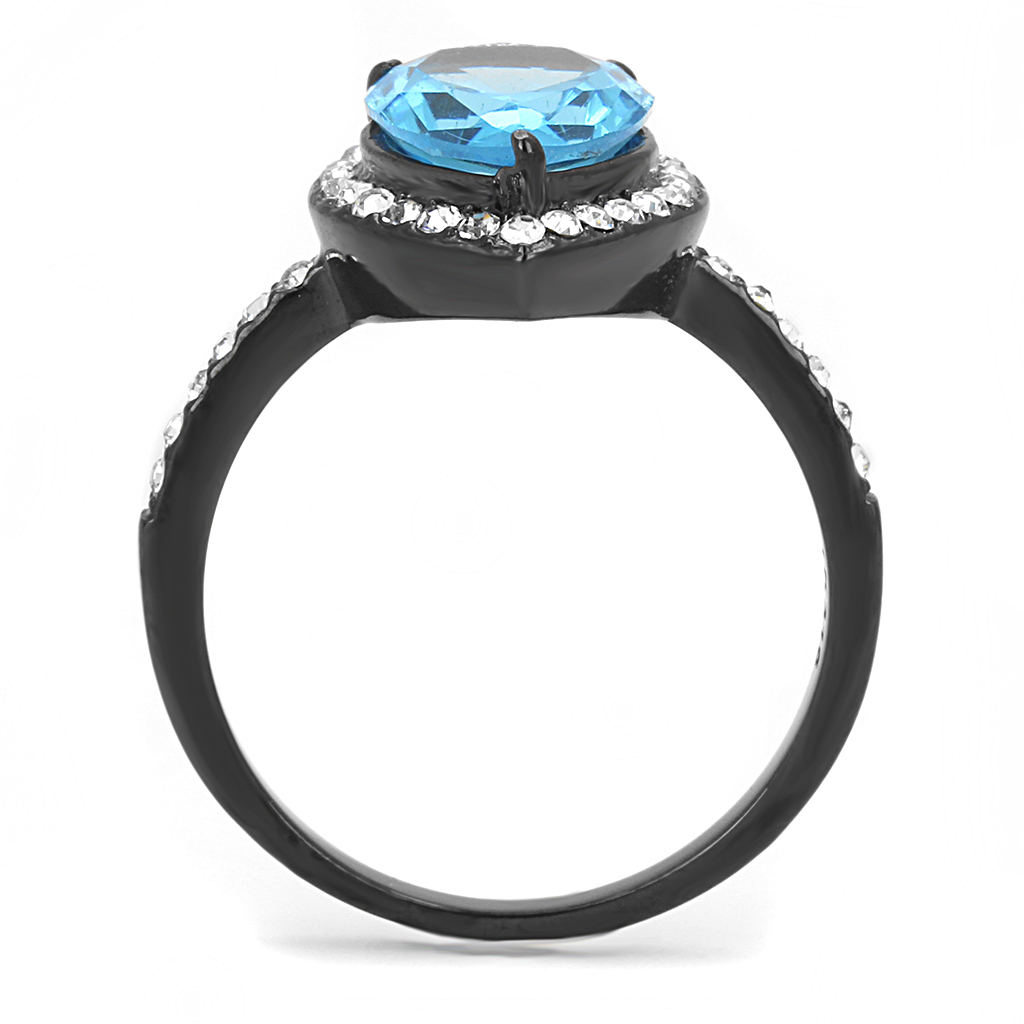 TK3057 - Stainless Steel Ring IP Black(Ion Plating) Women Synthetic Sea Blue