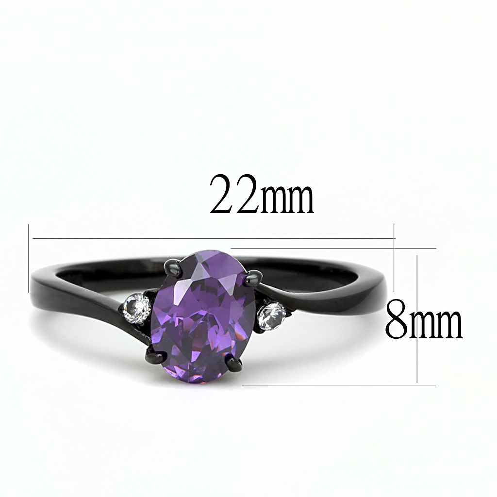 TK3063 - Stainless Steel Ring IP Black(Ion Plating) Women AAA Grade CZ Amethyst