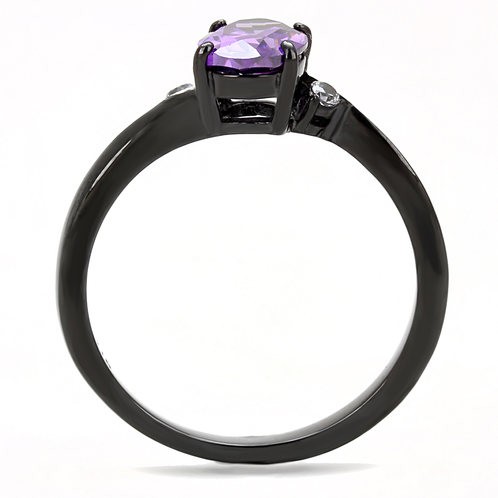 TK3063 - Stainless Steel Ring IP Black(Ion Plating) Women AAA Grade CZ Amethyst