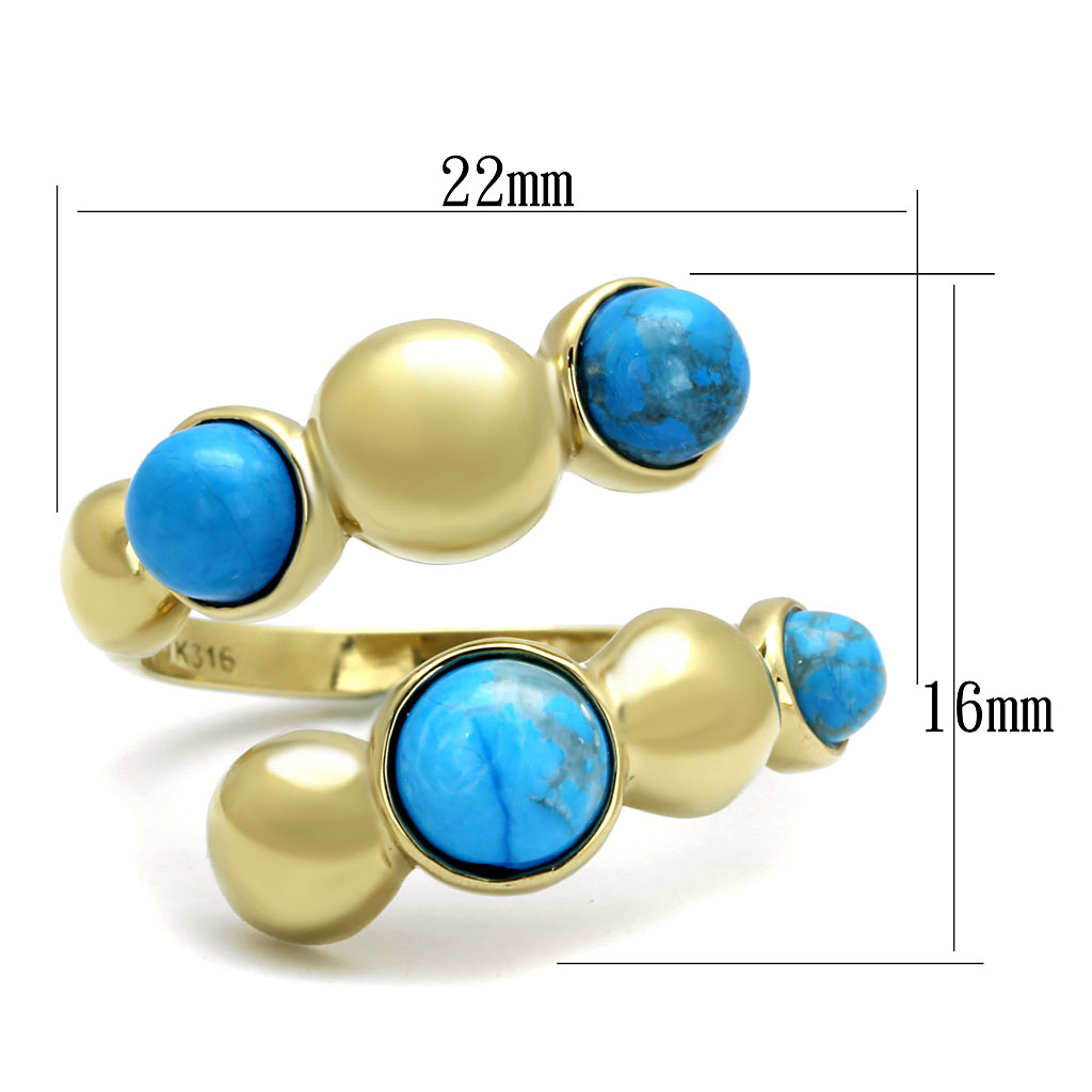 TK3091 - Stainless Steel Ring IP Gold(Ion Plating) Women Semi-Precious Sea Blue