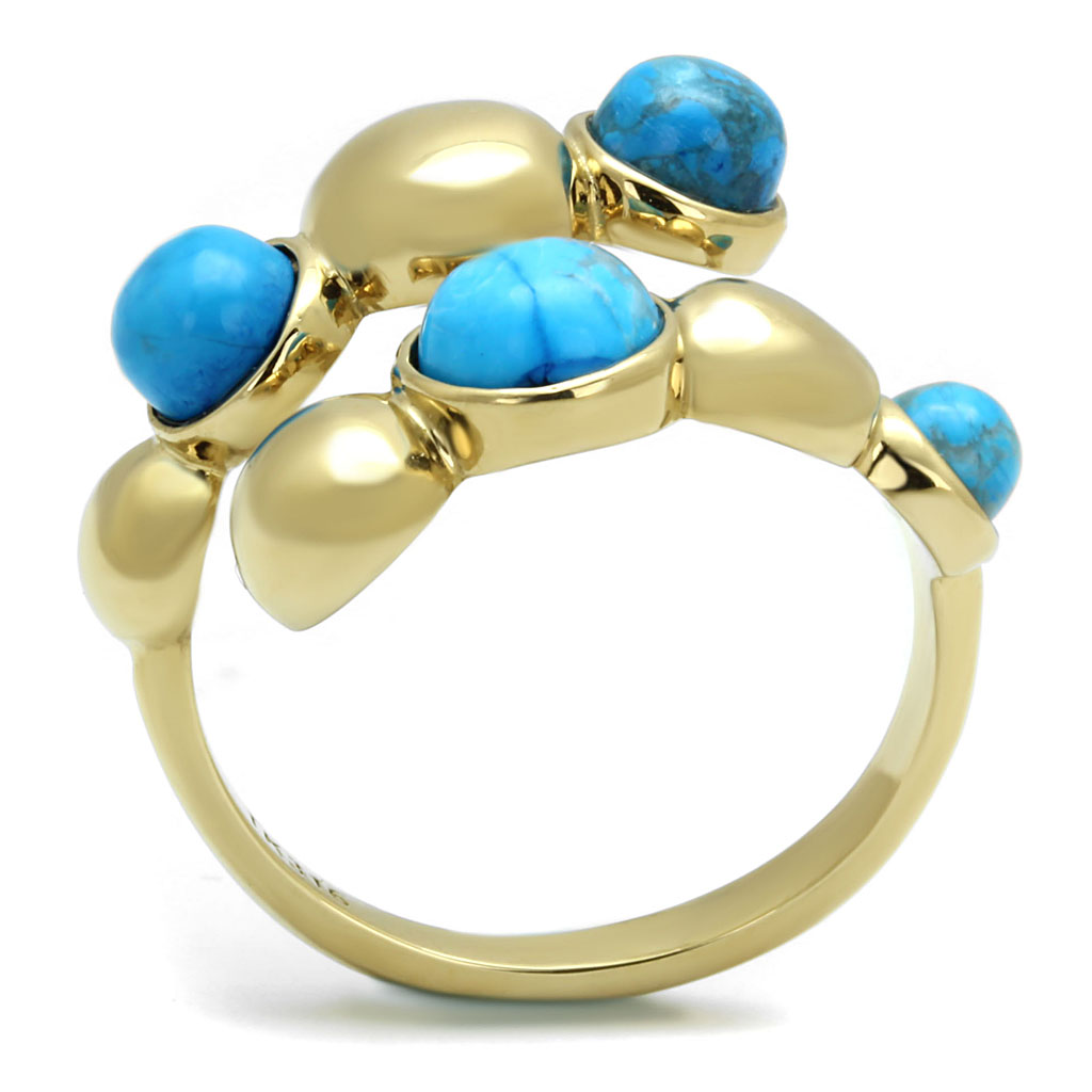 TK3091 - Stainless Steel Ring IP Gold(Ion Plating) Women Semi-Precious Sea Blue