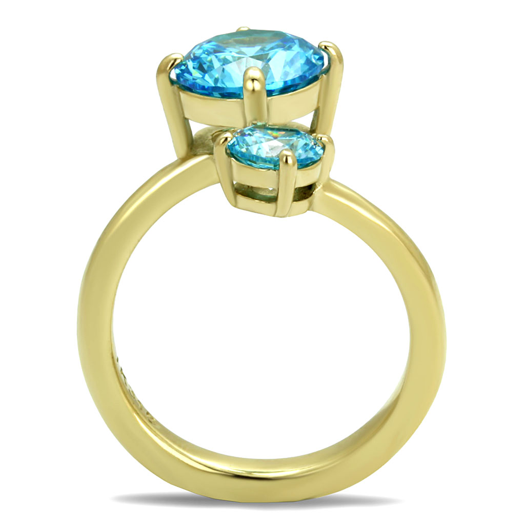 TK3092 - Stainless Steel Ring IP Gold(Ion Plating) Women AAA Grade CZ Sea Blue