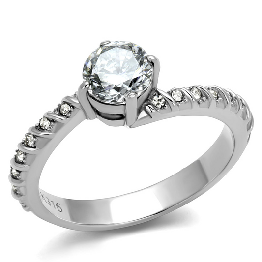 TK3094 - Stainless Steel Ring High polished (no plating) Women AAA Grade CZ Clear