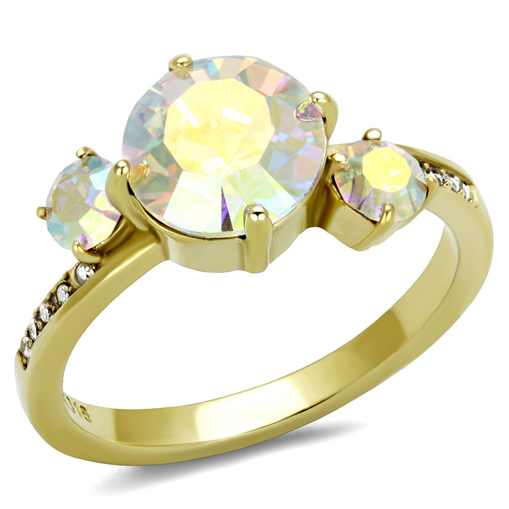 TK3095 - Stainless Steel Ring IP Gold(Ion Plating) Women Top Grade Crystal Multi Color