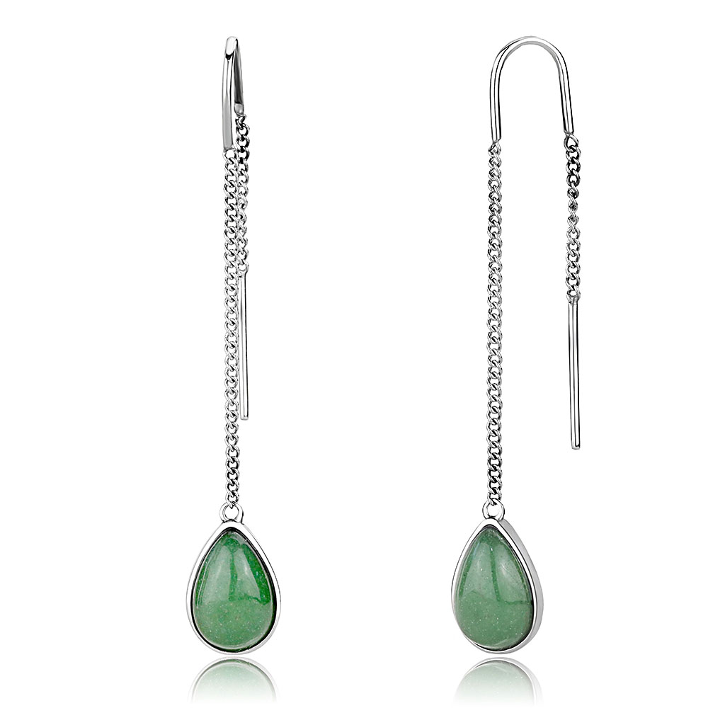 TK3099 - Stainless Steel Earrings High polished (no plating) Women Semi-Precious Emerald