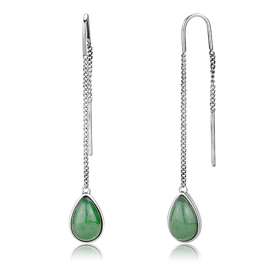 TK3099 - Stainless Steel Earrings High polished (no plating) Women Semi-Precious Emerald