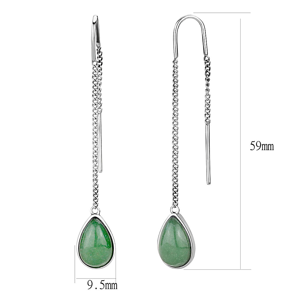 TK3099 - Stainless Steel Earrings High polished (no plating) Women Semi-Precious Emerald