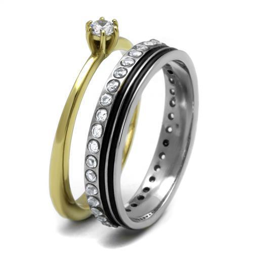 TK3108 - Stainless Steel Ring Two-Tone IP Gold (Ion Plating) Women AAA Grade CZ Clear