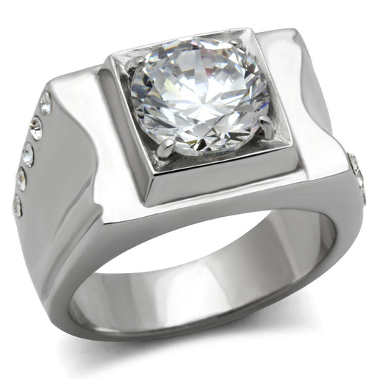 TK311 - Stainless Steel Ring High polished (no plating) Men AAA Grade CZ Clear