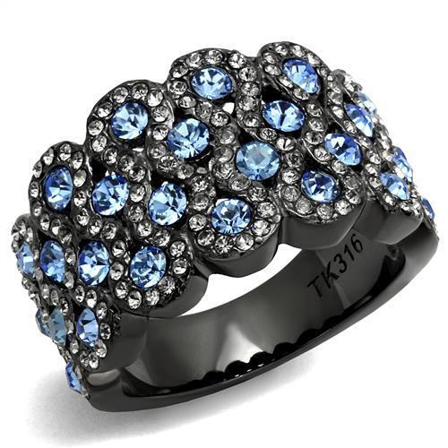 TK3111 - Stainless Steel Ring IP Light Black  (IP Gun) Women Top Grade Crystal Light Sapphire