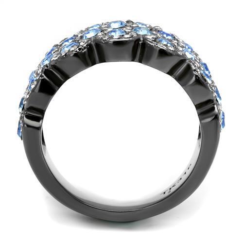 TK3111 - Stainless Steel Ring IP Light Black  (IP Gun) Women Top Grade Crystal Light Sapphire