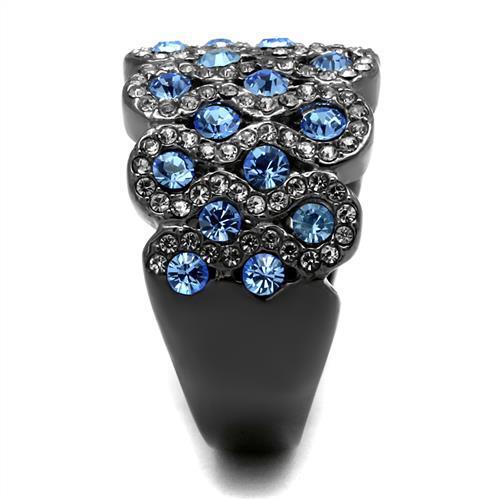 TK3111 - Stainless Steel Ring IP Light Black  (IP Gun) Women Top Grade Crystal Light Sapphire