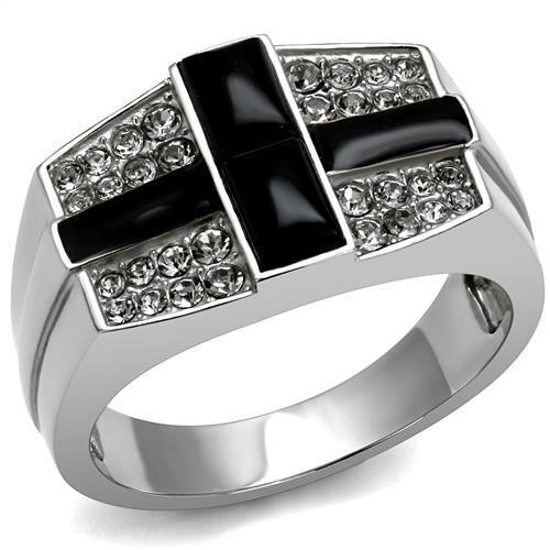 TK3117 - Stainless Steel Ring High polished (no plating) Men Semi-Precious Jet