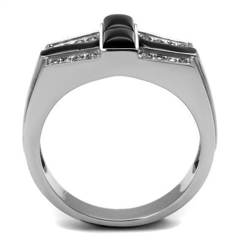 TK3117 - Stainless Steel Ring High polished (no plating) Men Semi-Precious Jet