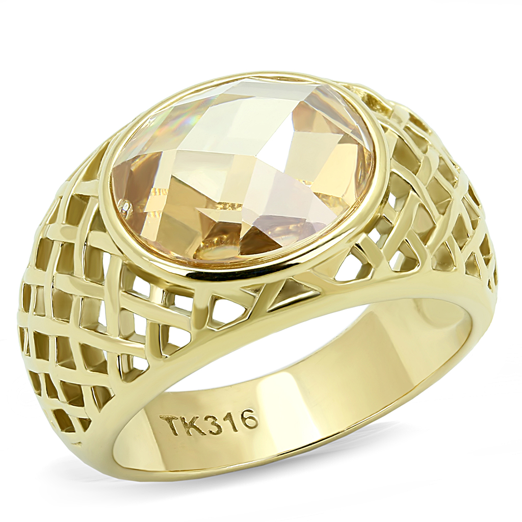 TK3122 - Stainless Steel Ring IP Gold(Ion Plating) Women AAA Grade CZ Champagne