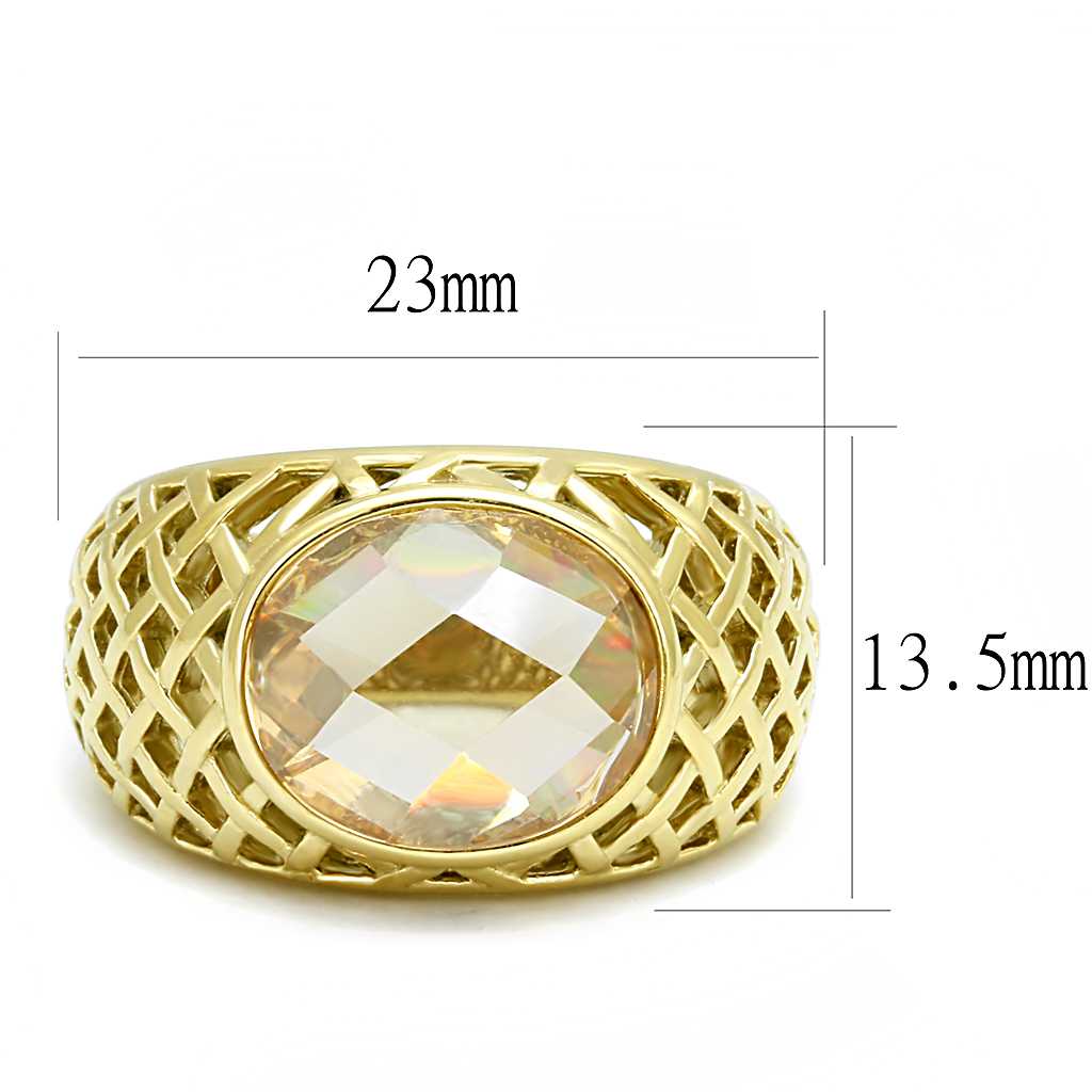 TK3122 - Stainless Steel Ring IP Gold(Ion Plating) Women AAA Grade CZ Champagne